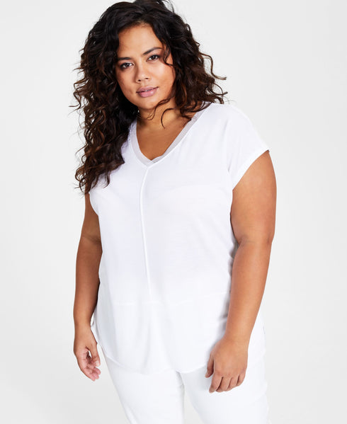 Bar III Plus Size Mixed Media Top